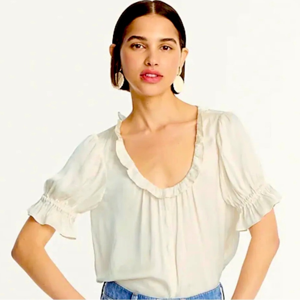 J.Crew RUFFLE FEATHERWEIGHT SCOOPNECK TOP XS